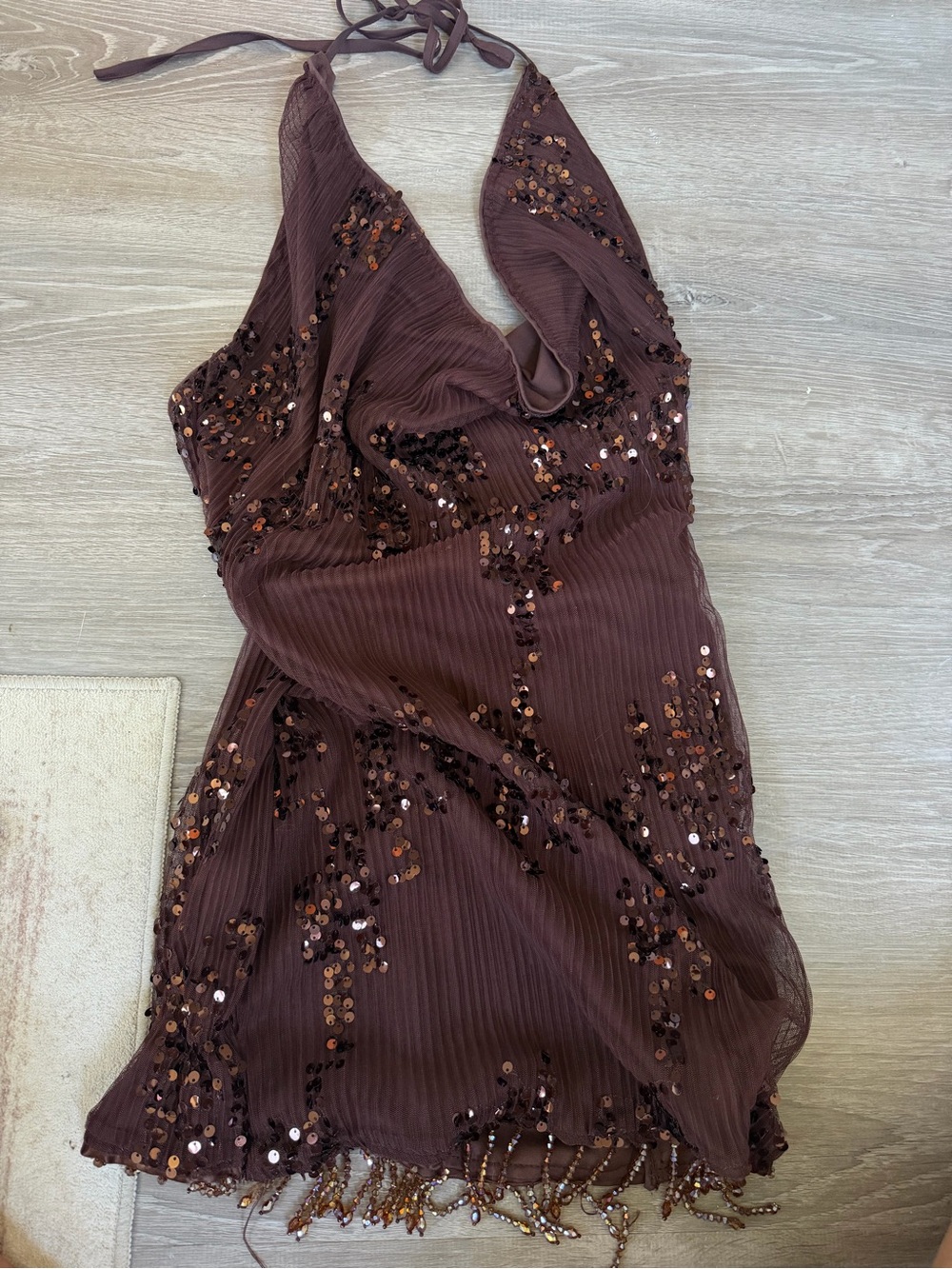 EGO Chocolate Brown Sequin Halter Mini Dress